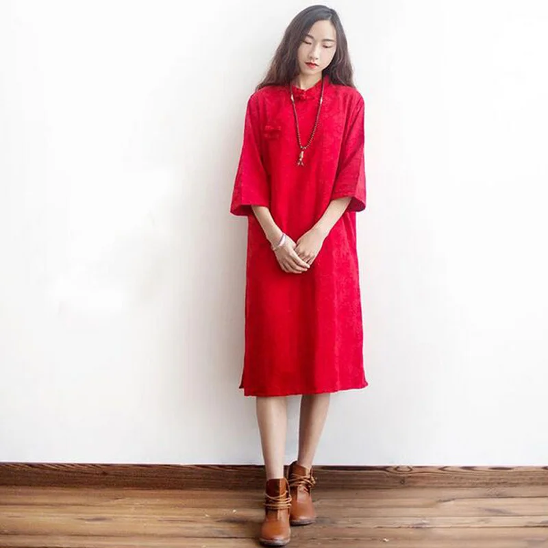 Однотонное Хлопковое платье весна-осень 2017 женское длинное Повседневное