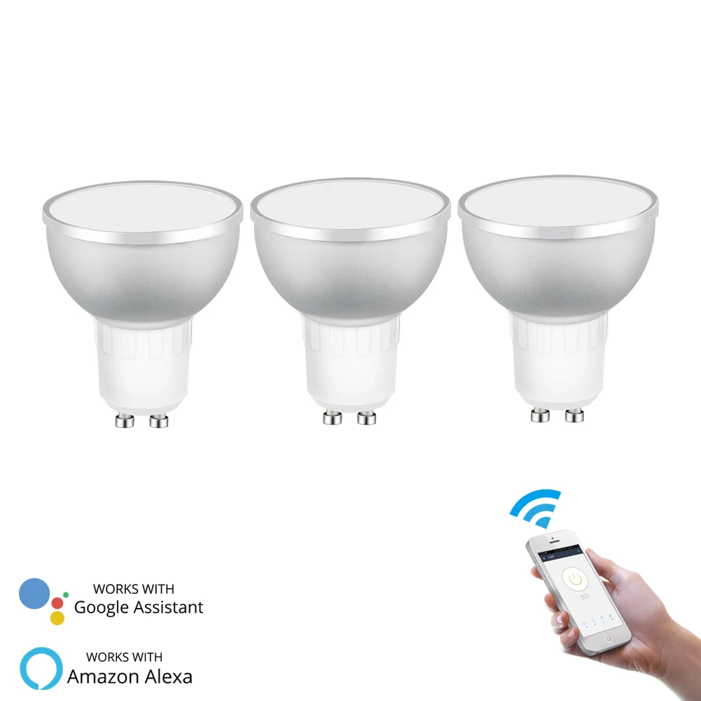 3 PCs WiFi умный светодиодный светильник 2700-6500k RGBCW теплый белый дневной свет многоцветный 50 Вт эквивалентная работа с Alexa Google Home GU10 3 шт - Цвет: 3 PCs