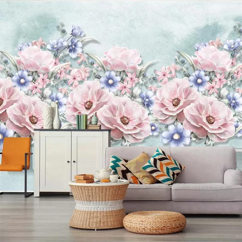 wellyu Nordic small fresh hand-painted watercolor cartoon flowers garden wall custom large murals environmental wallpaper | Обустройство
