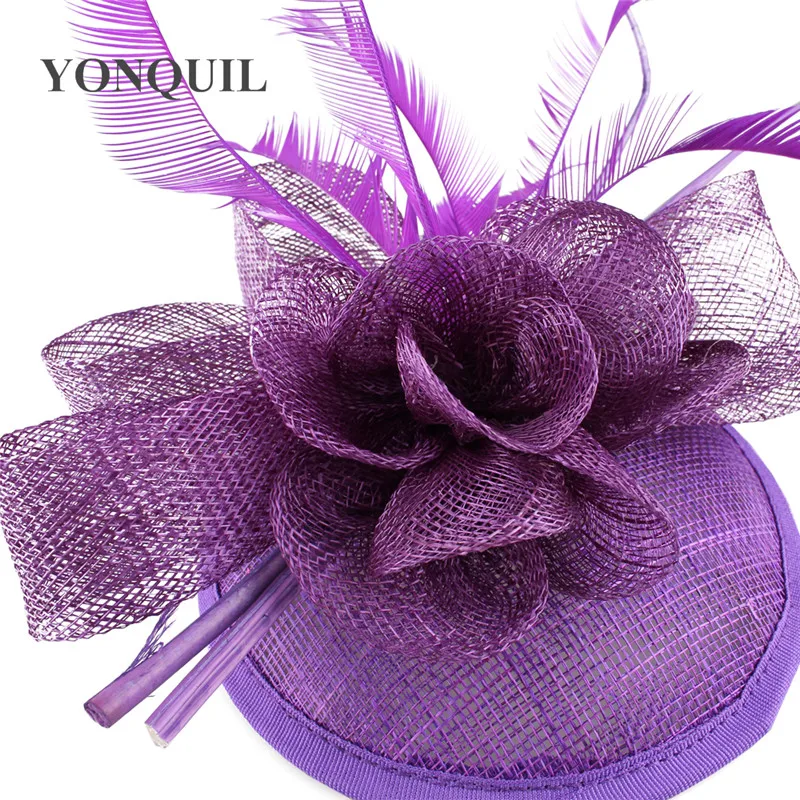 Фиолетовый sinamay вуалетки millinery с пером Клубная Кепка свадебные аксессуары для волос Новое поступление высокое качество несколько цветов