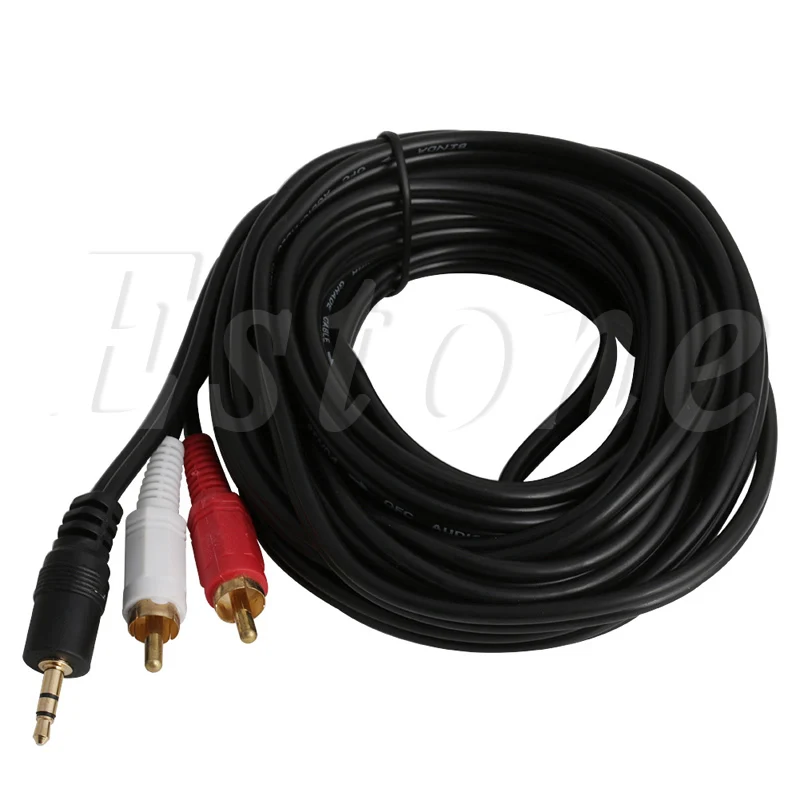 

15FT 5m 3.5mm Stereo Mini Plug Male Jack to 2-RCA Male Audio Cable Adapter Cord