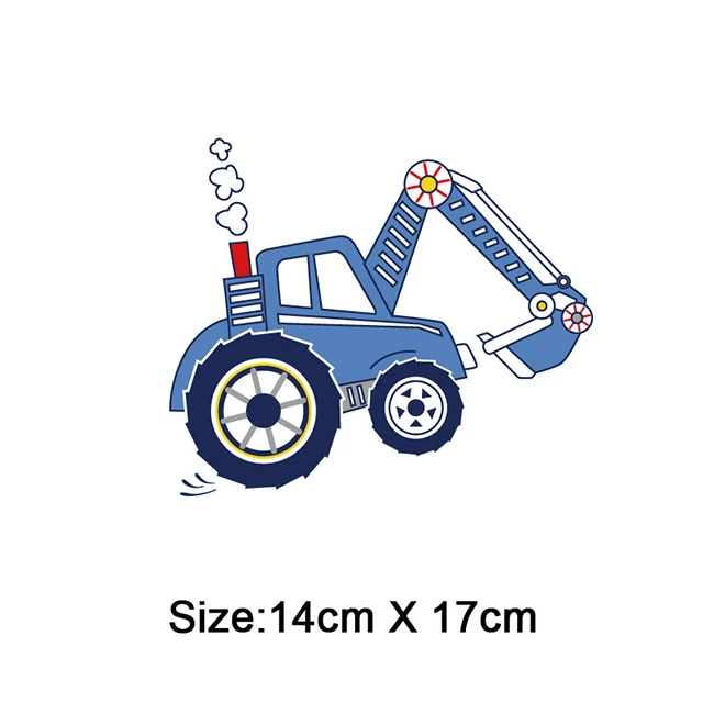 excavator-1 Детские Мультяшные наклейки в виде экскаватора для одежды, Забавный корабль, железные нашивки для толстовки, динозавр, самолет, машина, аксессуары для одежды diy - Цвет: excavator-1