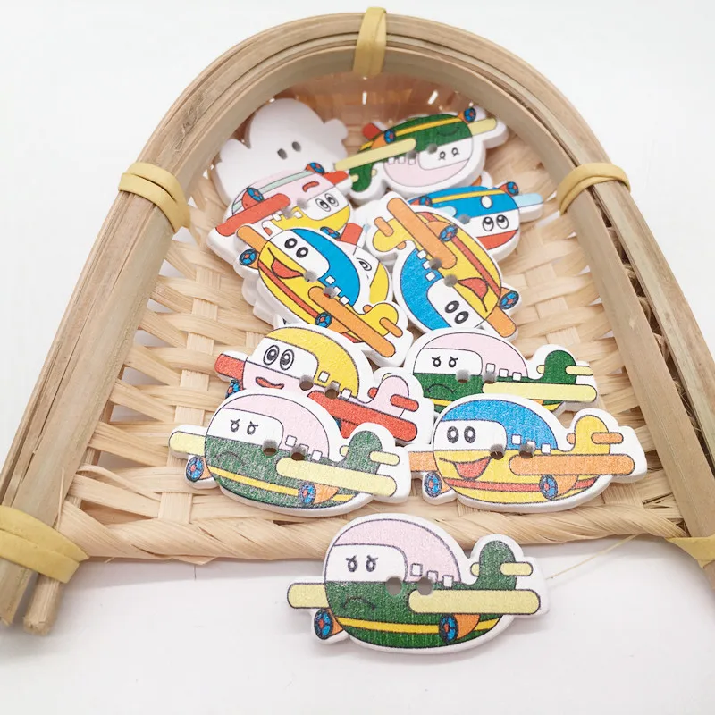 50pcs/lot Mixed Colors Cartoon Plane Style Wood Buttons Sewing DIY Craft 2 Holes Wooden Decorative Accessories | Дом и сад