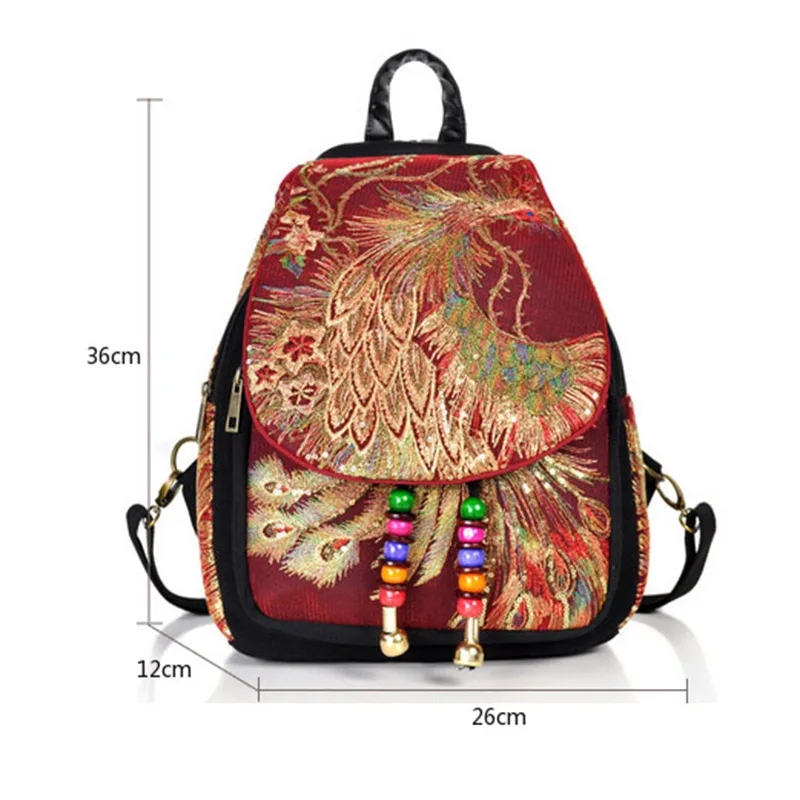 

2019 Chinese Style Embroidery Canvas Women Backpack Travel Shoulder Bag Beading Bagpack Female High Quality School Bag For Girls