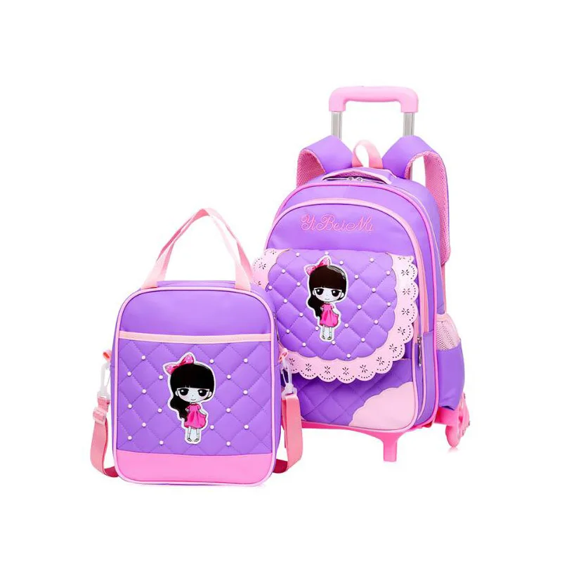 Школьная сумка на 3 колесах для девочек, Детский водонепроницаемый нейлоновый рюкзак на колесиках с рисунком принцессы, 2019