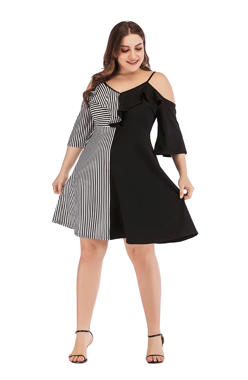 2019 Patchwork Print Dress Plus Size Vintage High Waist A Line Knee Length Retro Club Party Big L-4XL Vestidos | Женская одежда