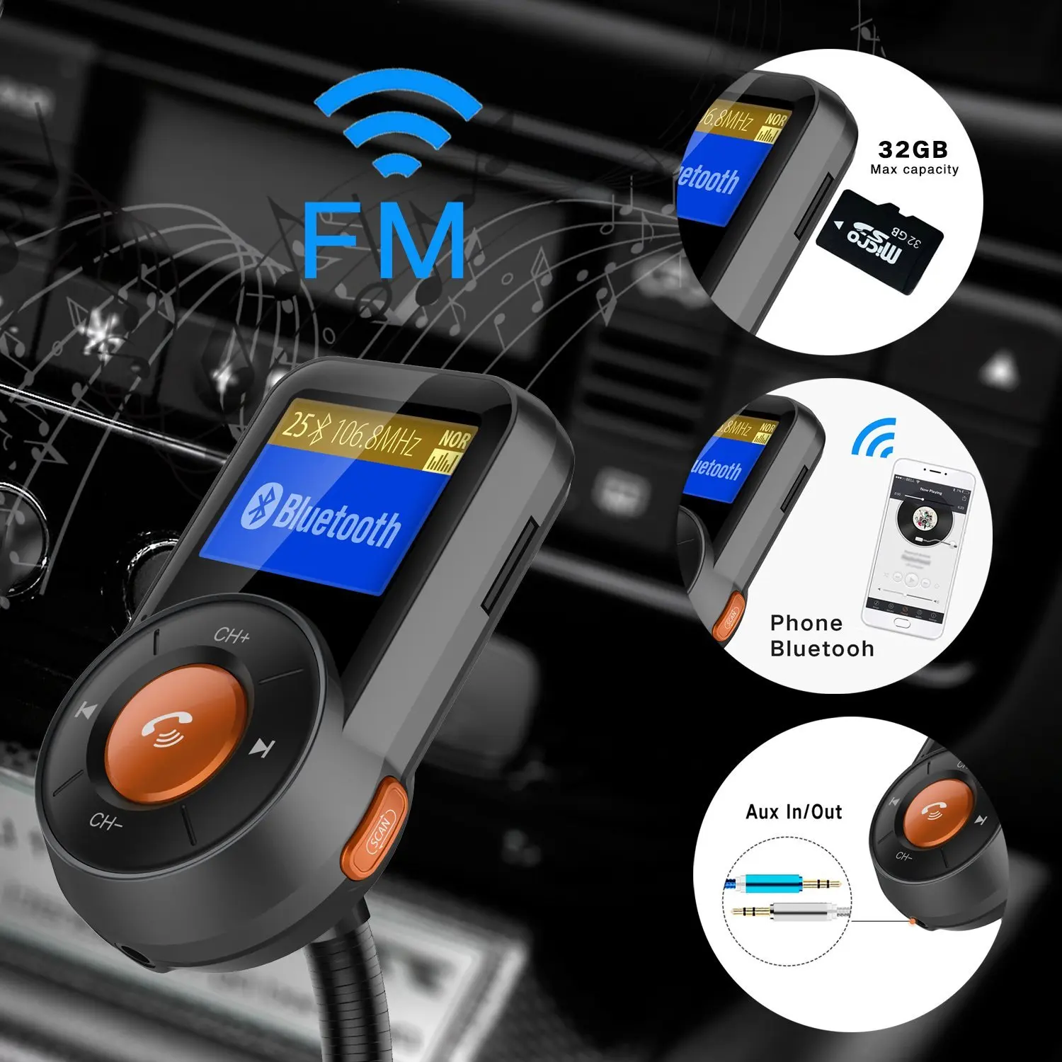 Автомобильный fm передатчик Bluetooth модулятор пропускания двойное USB зарядное