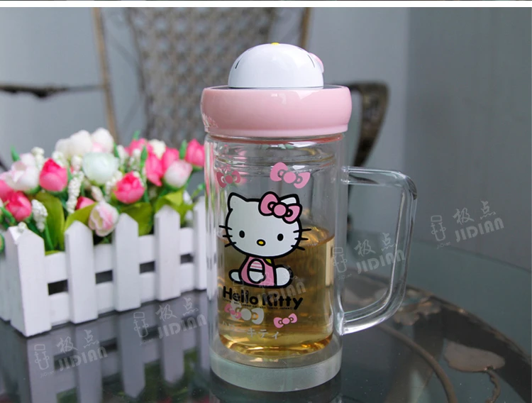 Милая бутылка для питья hello kitty, прозрачная чашка для воды, молока, Kawaii, чашка для чая, для заварки чая, фруктовый заварочный фильтр для путешествий и кофе