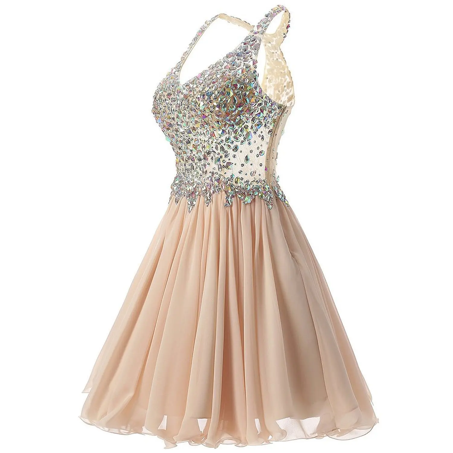 Платье женское короткое с глубоким декольте и бисером кристаллами |