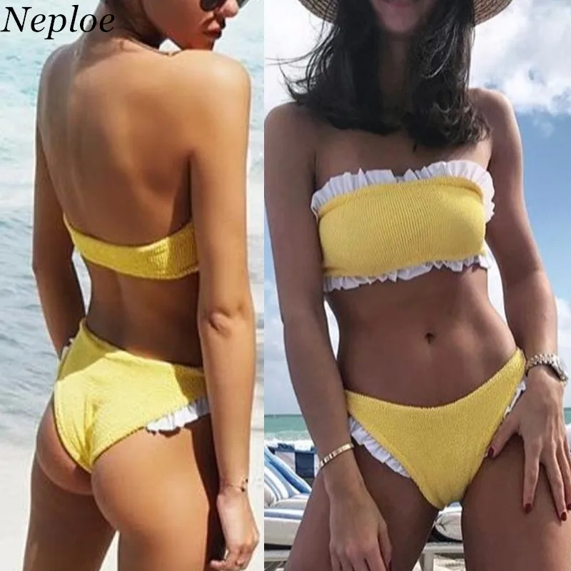 Neploe с открытыми плечами лоскутное Для женщин комплект бикини Двойка Push Up Costumi Da