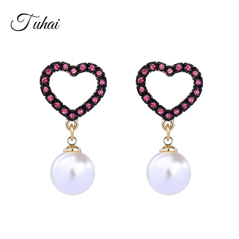 Модные розовое хрустальное сердце серьги-гвоздики для женщин вечерние