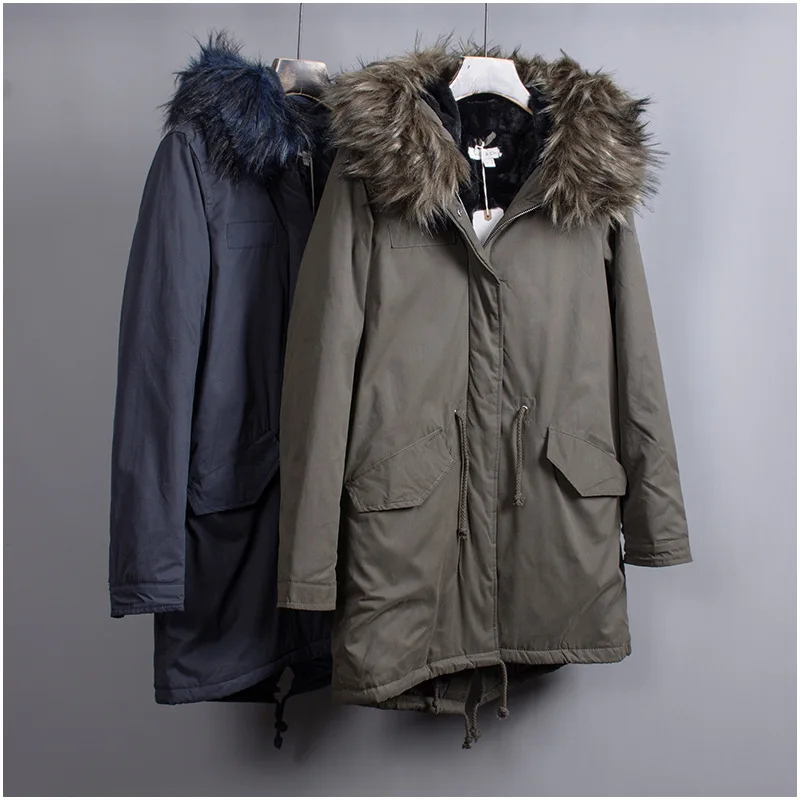 Женское хлопковое пальто с капюшоном длинная парка меховым воротником большой