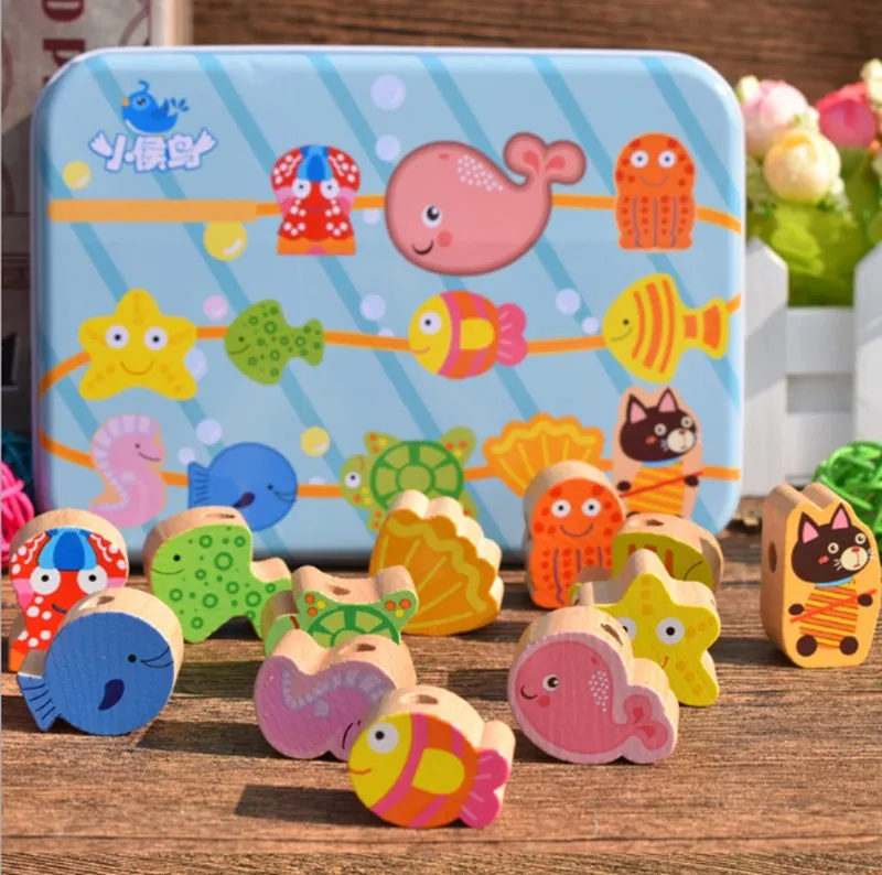 Деревянная игрушка для малышей DIY игрушка мультфильм фрукты животное резьба деревянная игрушка из бисера детский набор для раннего обучения - Цвет: D