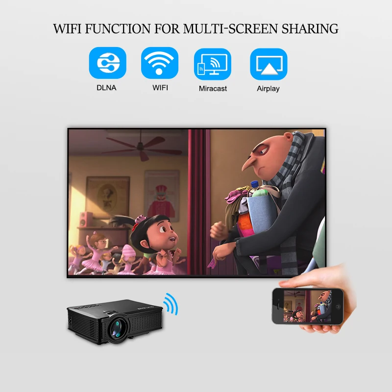 Owlenz Беспроводной Wi Fi Proyector Multi Экран/Airplay/Miracast 1500 люмен HD цифровой мультимедийный