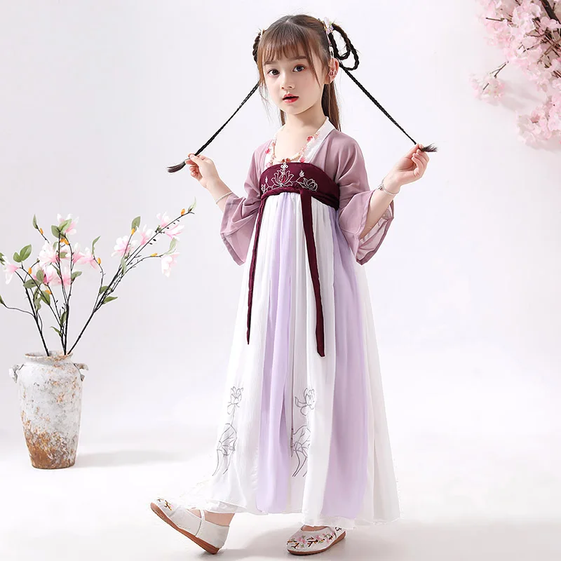 Hanfu/костюм для девочек; летняя одежда в китайском стиле; детская одежда в древнем и традиционном китайском стиле; платье для выступлений в народном стиле; DQL560