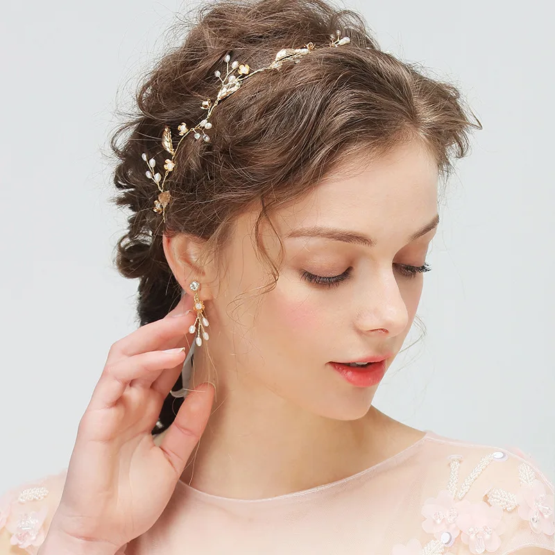 Bridal Pearl Hairband Earring Jewelry 2 pcs Romantic Elegent Handmade Wedding Banquet Ladies Hair Accessories Headdress | Украшения и