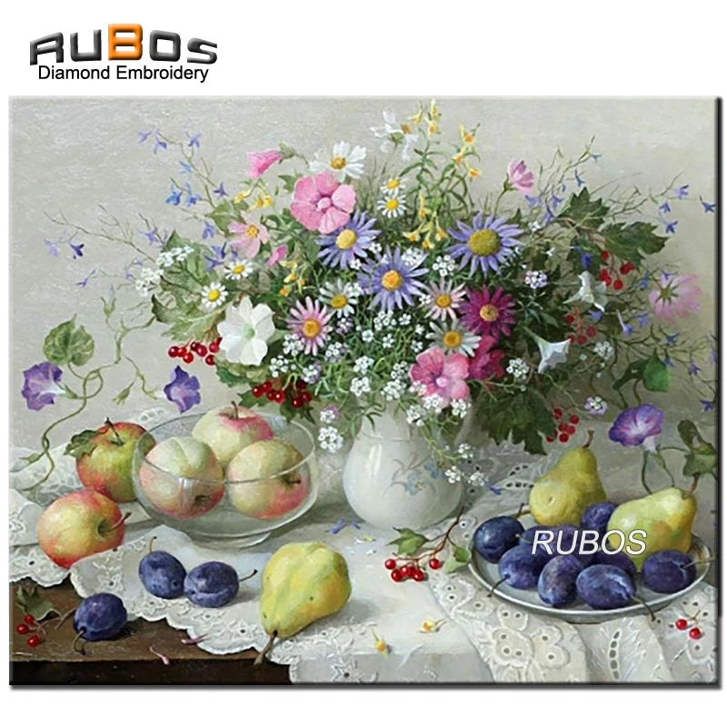 DIY 5D Алмазная мозаика RUBOS Цветок Фрукты натюрморт картина Вышивка Узор горный