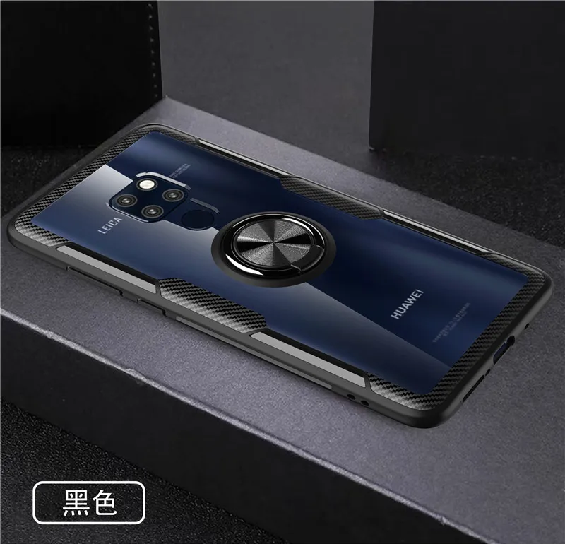 BlackBlack Чехол из закаленного стекла для huawei mate 20 X чехол для huawei mate 20 9 10 Pro 30 P20 Lite кольцо на палец прозрачный противоударный чехол - Цвет: BlackBlack