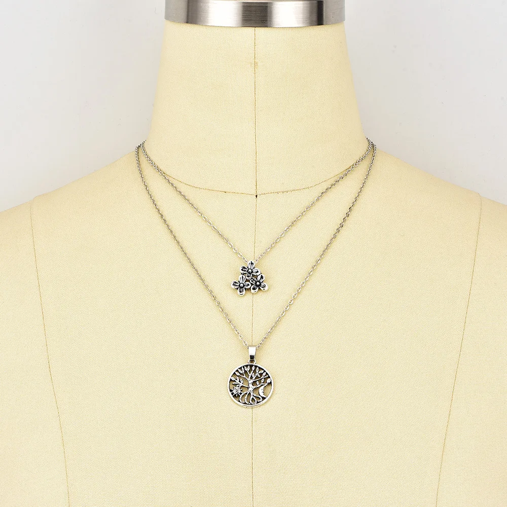Flower Long Pendant Necklace for Women Fashion Layered Tree Choker Necklaces Bohemian Silver Color Collier Femme Jewelry | Украшения и