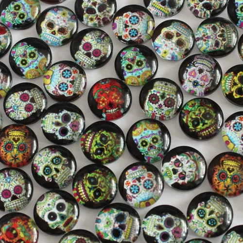 

From 8mm to 30mm Round Mixed Random Skull Head Pattern Glass Flatback Photo Cabochons Base Diy Making Accessories Paired
