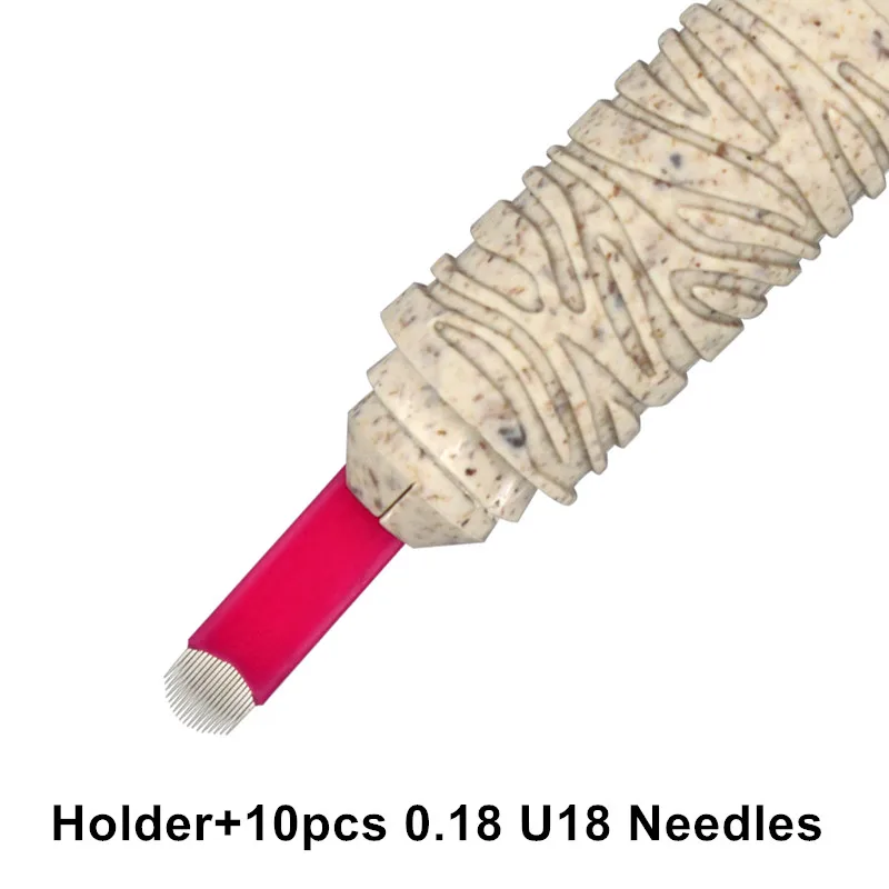Holder with 10Needle Горячая одноразовые биоразлагаемые эко-держатели стерилизованные микроблейдинг ручка для перманентного макияжа микроблейдинг обучение - Цвет: Holder with 10Needle
