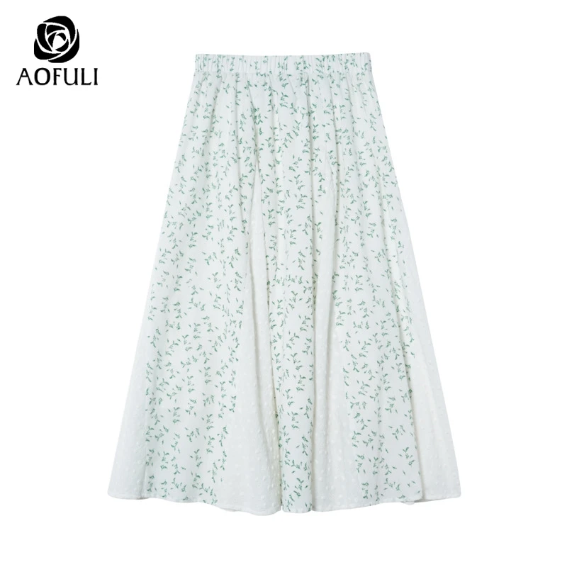 AOFULI S ~ XXXL 4XL Плюс Размер трапециевидная летняя юбка миди 2019 до середины икры с