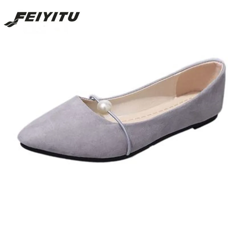 FeiYiTu 2018 женские модные балетки из флока с низким берцем лоферы жемчугом