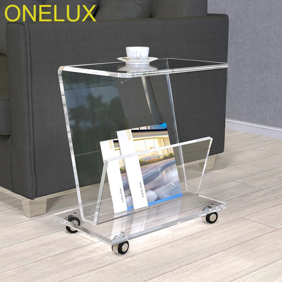 

Rolling Acrylic Magazine/Book Cart,Lucite Sofa Side Tea Table On Wheels