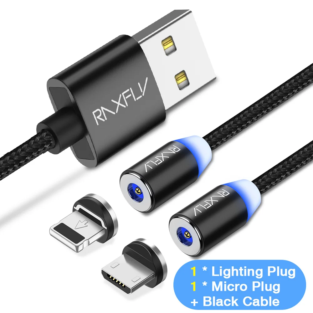 Lighting Micro Магнитный кабель RAXFLY 2 в 1 для One Plus 6 5 t, магнитное зарядное устройство для быстрой зарядки, кабель Micro USB C Lightning-USB для iPhone X XS - Цвет: Lighting Micro