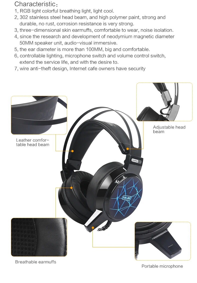 Salar C13 Gaming Headset Deep Bass Gaming Headset Computer headphones earphones with microphone for pc LED light