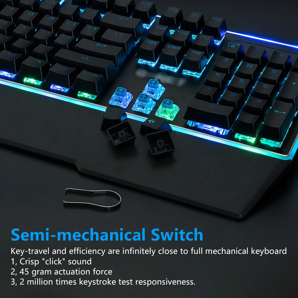Мультимедийная механическая клавиатура PC Gamer, подставка для запястья с подсветкой, игровые клавиатуры, синий переключатель, 104 клавиш для компьютера, планшета, рабочего стола