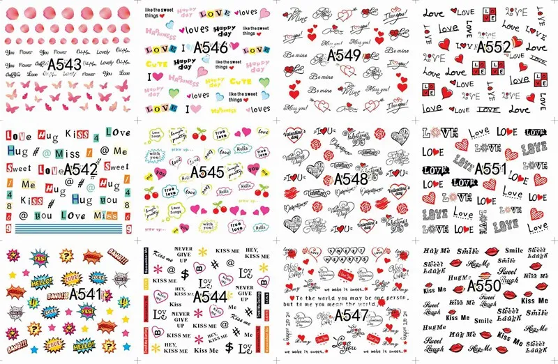 A541-552 12 sheets lot water transfer nail art decorations stickers decals manicure nails supplies tool Cute animal cat dog rabbit - Цвет: A541-552