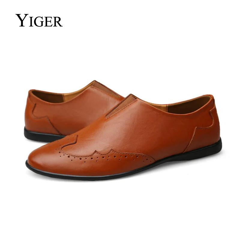 Мужские лоферы YIGER мягкие из натуральной кожи без шнуровки для повседневной