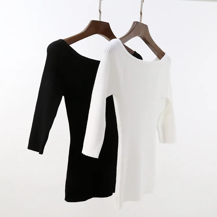 Sweater Women Boat Neck Three-quarter Sleeve Solid Pullover Knitted Jumper 2018 New Tops Fashion Autumn Winter Drop Ship | Женская