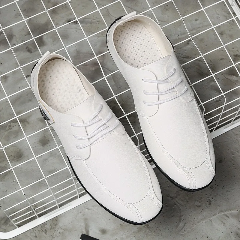 Fooraabo New 2018 Black Men Casual Shoes Leather Summer Breathable Luxury Brand Flat For Lace-up Adult Male | Обувь
