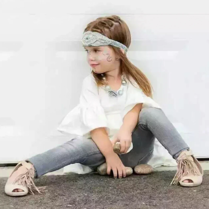 2016 девушки малышей одежда фея стиль морщин оборками три четверти рукавами