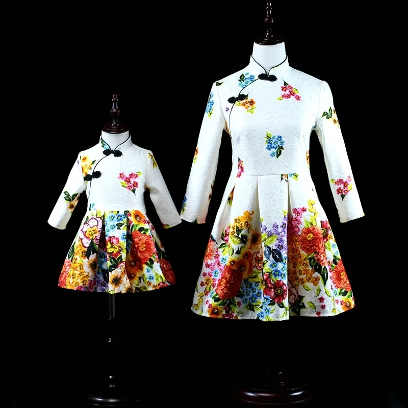 

Brand children clothing family look clothes mom and baby girls Chinese Improved cheongsam dress mother daughter matching dresses