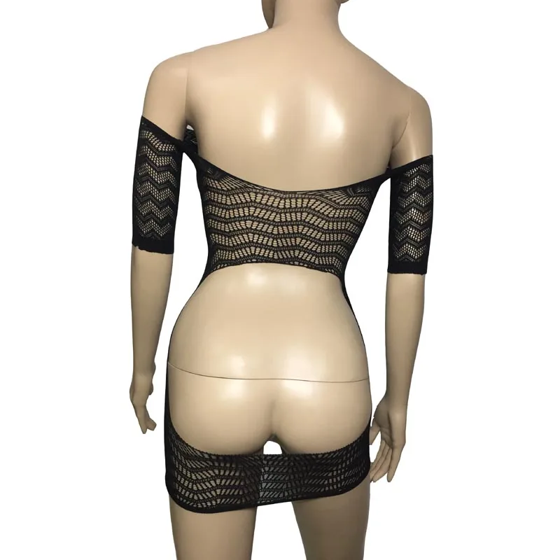 Женское прозрачное жаккардовое Сетчатое мини платье с открытыми ягодицами боди