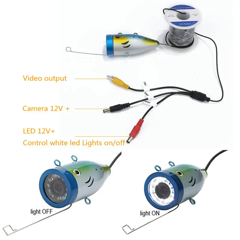 Камера для подводной рыбалки 1000 ТВЛ 20 м 7 дюймов 12 шт. светодиодный светильник