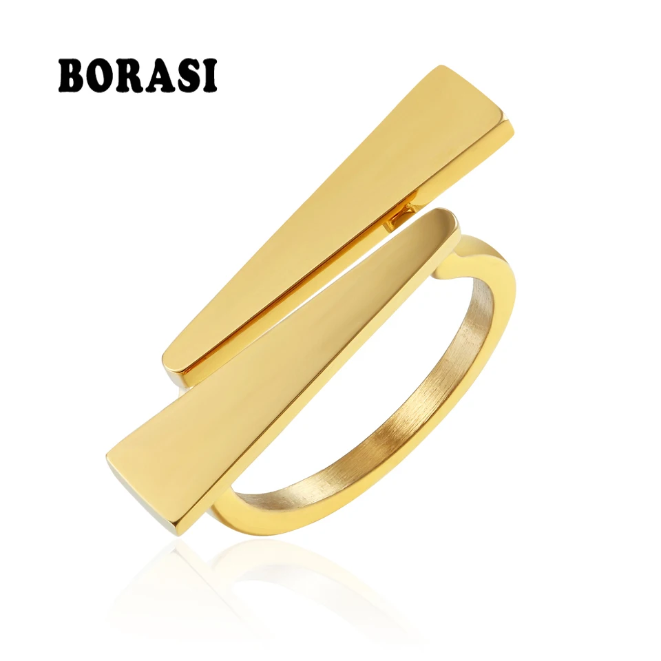 

BORASI Damond V Shape Ring Gold-Color For Women Stainless Steel Wedding Bands New Rings Engagement Party Gifts Fashion Jewelry