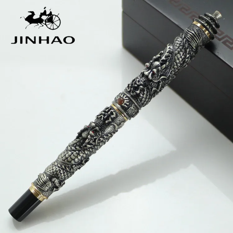 JINHAO Благородный серый два дракона ИГРАТЬ жемчуг Дракон резной кристалл