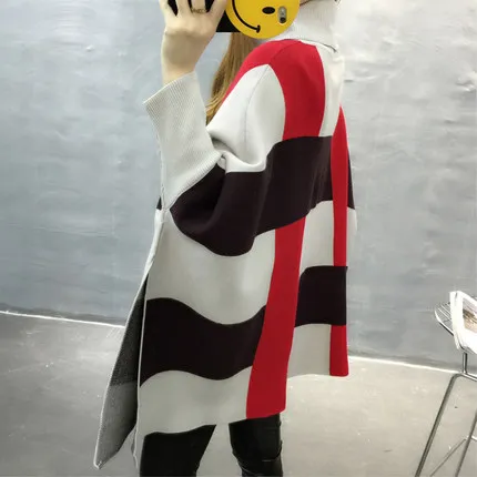 Новинка Осень-зима 2019 женский модный свободный свитер с высоким воротником -