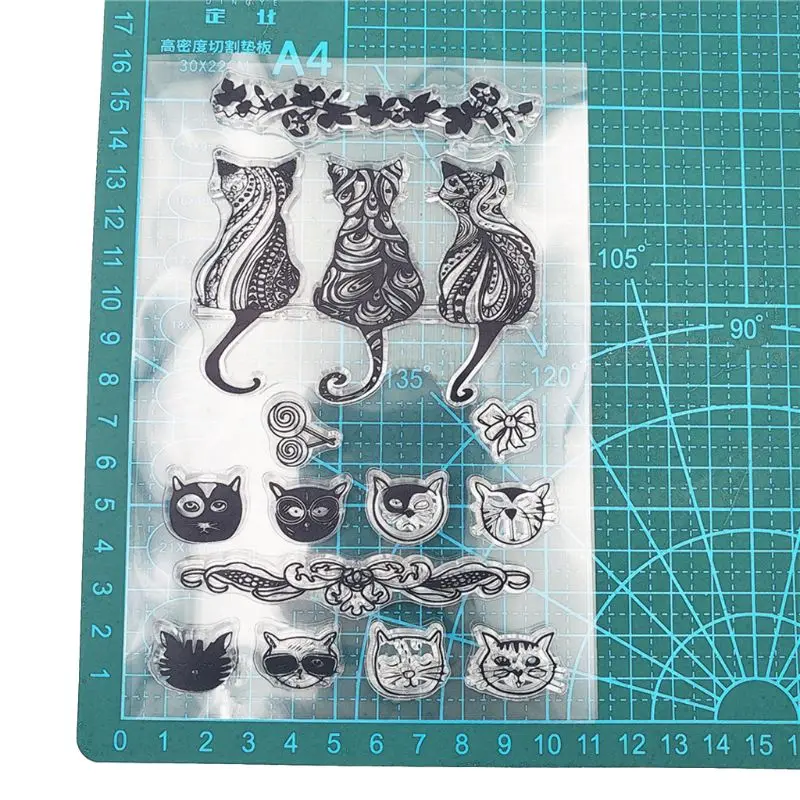 Силиконовый прозрачный штамп с кошкой для самостоятельного скрапбукинга
