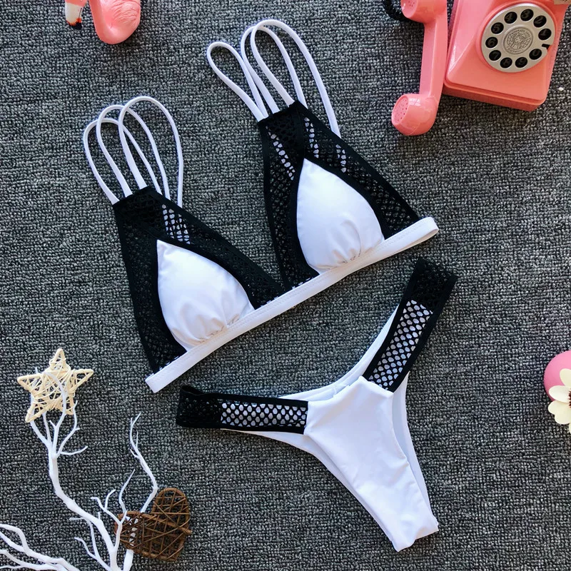 

2018 New Hollow out Patchwork Women Bikini Set Solid Swimsuit Low Waist Bikini Bathing Suit Biquinis Summer Beach Wear Female