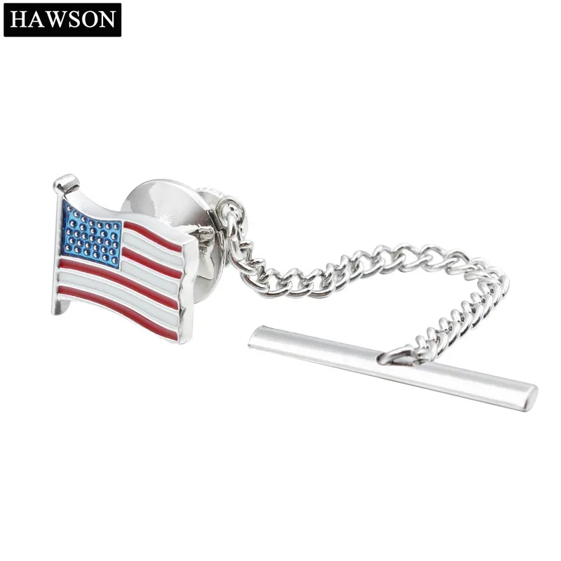 HAWSON Gift Tie Tack Silver and Gold Color American Flag High Quality Tie Tack Army  Independent Day Souvenir Free Shipping
