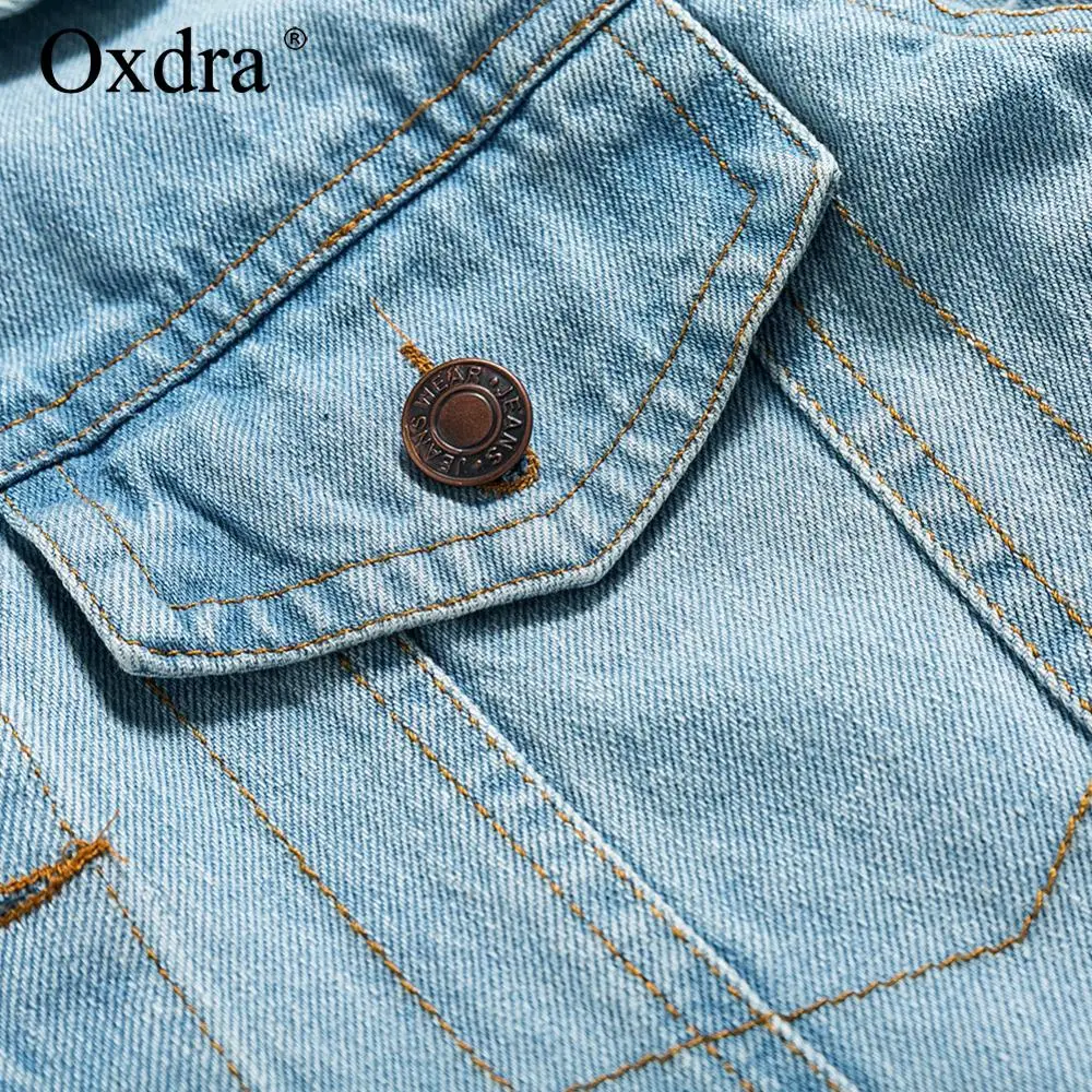 Oxdra женская джинсовая куртка одежда потертая пуговица карманы Тонкий хлопок