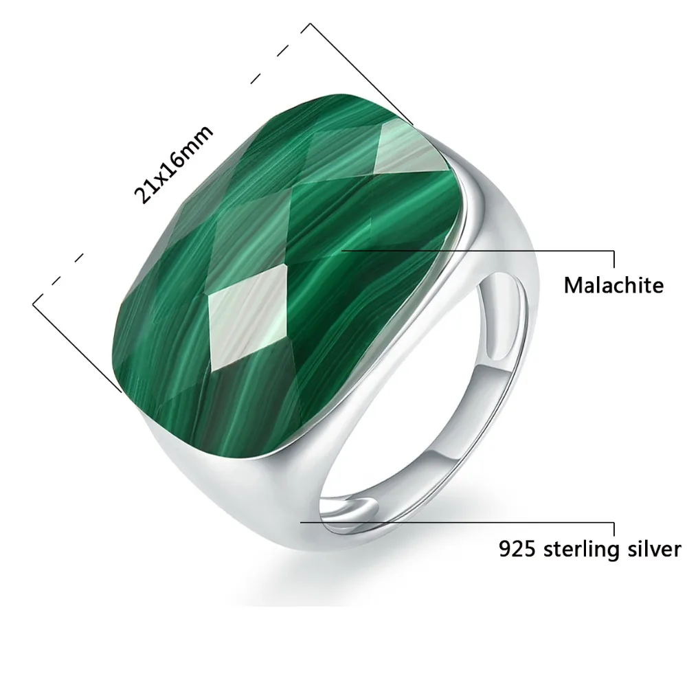 Hutang Malachite Engagement Rings Checkerboard Cut Natural Gemstone Solid 925 Sterling Silver Ring Men Women Fine Stone Jewelry|fine jewelry|925