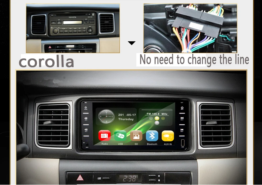 Для TOYOTA COROLLA Camry бренд Land Cruiser Hilux PRADO RAV4 Carradio 7 &quotэкран gps BT USB AUX TFT сенсорный экран 2