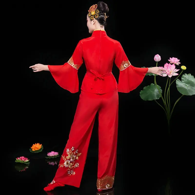 

Chinese folk dance clothing pant suits Chinese dance costumes costumes yango drum fan dance wear outfit performance FF935