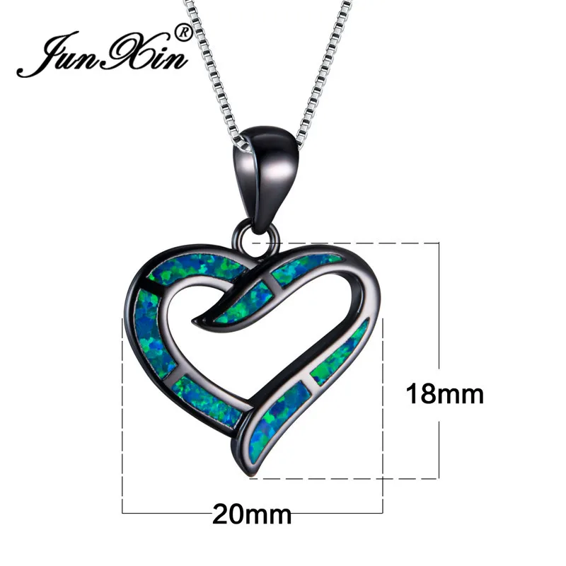 

JUNXIN Love Infinity Black Gold Filled Charm Necklace Romantic White/Blue Fire Opal Heart Pendants & Necklaces For Women Gifts